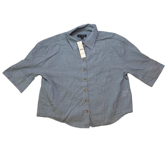 J.Crew Blue Voile Cropped Button-Up Shirt Size 6 NWT Lightweight - Picture 2 of 5